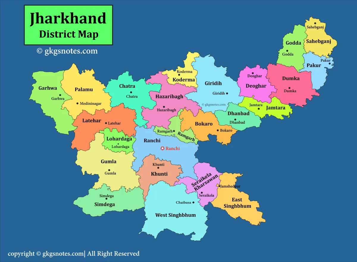 Jharkhand district map with all 24 districts