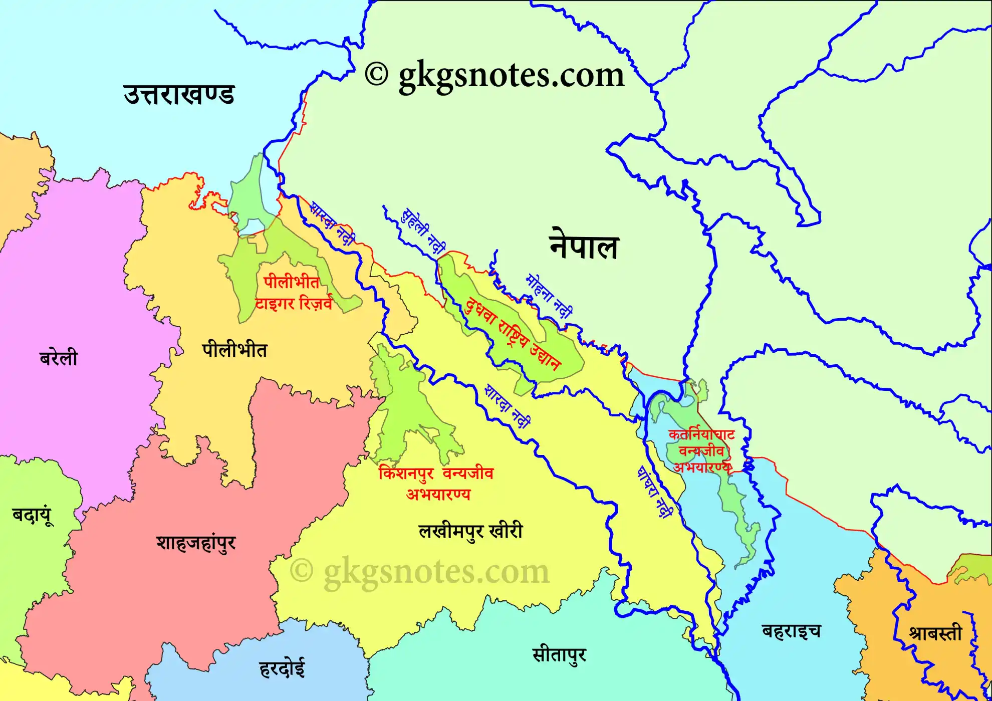 दुधवा राष्ट्रीय उद्यान (Dudhwa National Park) Map