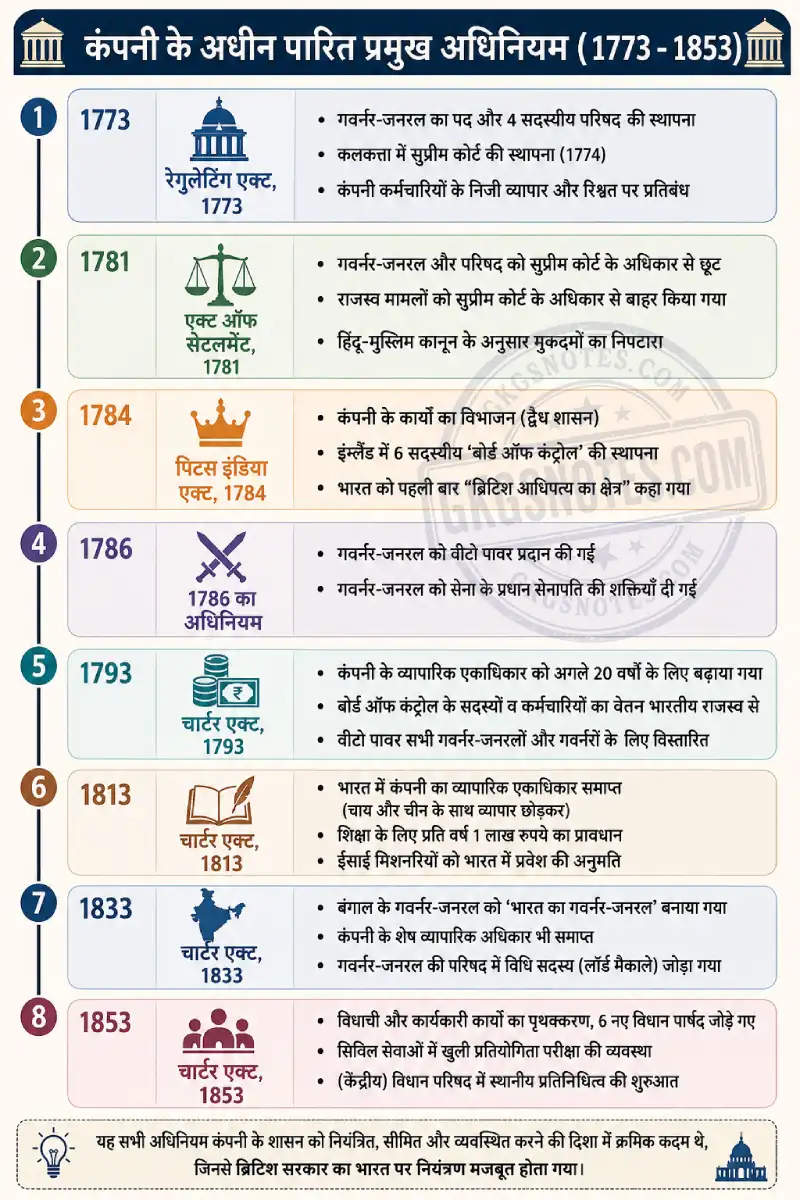 ईस्ट इंडिया कंपनी के अधीन पारित अधिनियम (1773-1853) - UPSC Polity Notes in Hindi