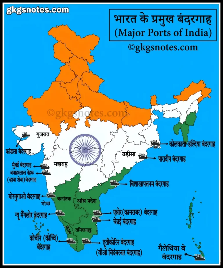 भारत के 14 प्रमुख बंदरगाहों का मानचित्र - Map of Major Ports of India in hindi