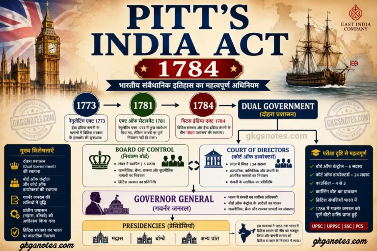 पिट्स इंडिया एक्ट 1784 (Pitt's India Act 1784) का हिंदी इन्फोग्राफिक