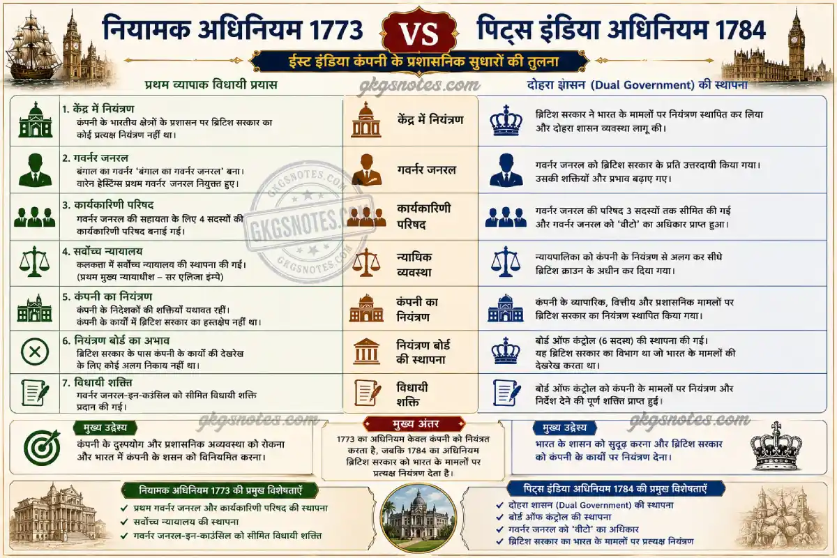 रेगुलेटिंग एक्ट 1773 और पिट्स इंडिया एक्ट 1784 के बीच प्रमुख अंतर और तुलना (Comparison) - UPSC Notes