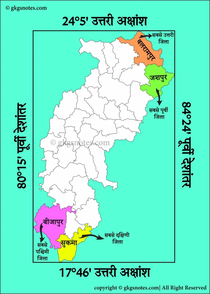 Latitudinal and Longitudinal Extent Map of Chhattisgarh
