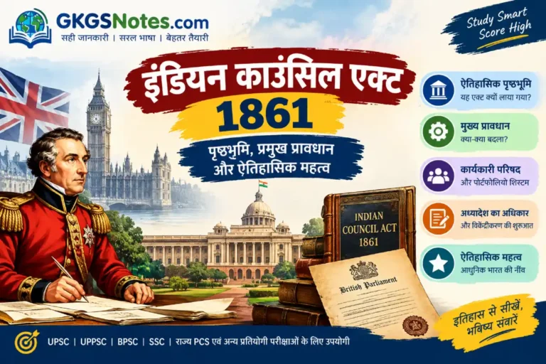 इंडियन काउंसिल एक्ट 1861 — पोर्टफोलियो सिस्टम, अध्यादेश और विकेंद्रीकरण की शुरुआत (UPSC नोट्स)